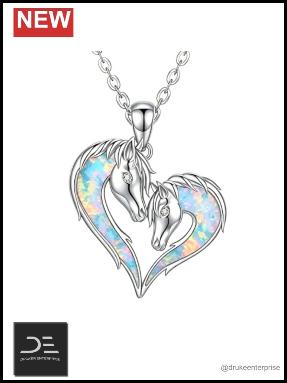 Sterling Silver Horse Pendant Necklace with Opal & Diamond Women's Jewelry